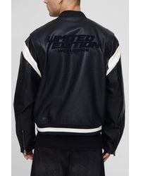 BoohooMAN - Regular Fit Moto Panel Detail Applique PU Bomber Jacket - Lyst