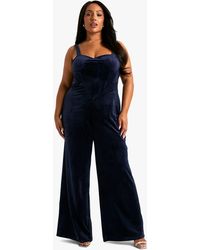 Boohoo - Plus Velvet Corset Wideleg Jumpsuit - Lyst