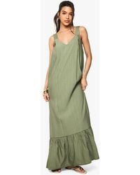 Boohoo - Textured Trapeze Linen Look Column Maxi Dress - Lyst