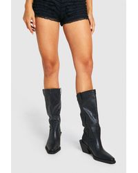 Boohoo - Embossed Pointed Western Knee High Boots - Lyst