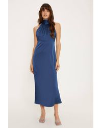 Oasis - Satin Halter Neck Midi Bridesmaid Dress - Lyst