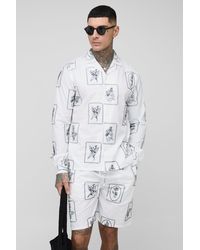 BoohooMAN - Tall besticktes Hemd & lockere Shorts - Lyst