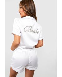 Boohoo - Bridal 'Bride' Embroidered Short Sleeve Shirt & Shorts Pyjama Set - Lyst