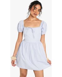 Boohoo - Cotton Poplin Puff Sleeve Mini Dress - Lyst