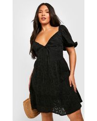 Boohoo - Plus Broderie Anglaise Puff Sleeve Tiered Skater Dress - Lyst