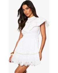 Boohoo - Petite Layered Frill Button Detail Mini Dress - Lyst