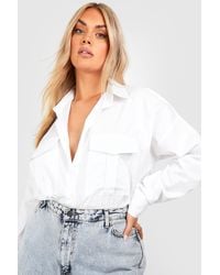 Boohoo - Plus Oversized Cotton Poplin Utility Shirt - Lyst