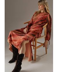 Warehouse - Printed Chiffon Volume Sleeve Maxi Dress - Lyst