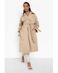 Boohoo Tie Cuff Double Breasted Trench Coat - Natural