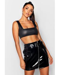 Boohoo Womens A Line Rock aus hochglänzendem Vinyl - Schwarz