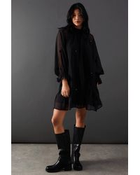 Warehouse - Premium Chiffon Tie Neck Moon Embellished Sequin Mini Smock Dress - Lyst