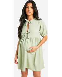 Boohoo - Maternity Tie Front Short Sleeve Smock Dress - Lyst
