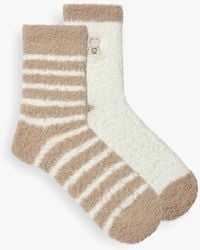 Boohoo - 2 Pack Tonal Bear & Stripe Fluffy Socks - Lyst