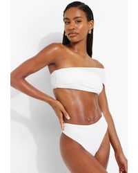 Boohoo Ribbed One Shoulder Bikini Set - White