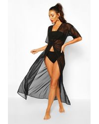 Boohoo Womens Maxi-Strandkimono Mit Fledermausärmeln - Schwarz