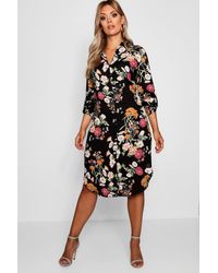 Boohoo - Plus Floral Printed Shirt Dress - Lyst