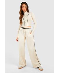 Boohoo - Piping Detail Zip Through Top And Straight Leg Jogger Set - Lyst