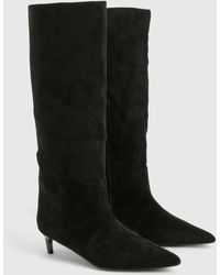 Boohoo - Faux Suede Column High Knee Boots - Lyst