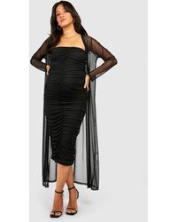 Boohoo - Maternity Bandeau Mesh Midaxi Dress And Duster Set - Lyst