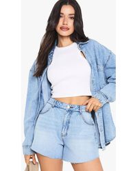 Boohoo - Tall Flippy Wide Leg Denim Short - Lyst