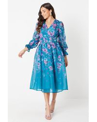 Coast - Petite Printed Blouson Sleeve Organza Midi Dress - Lyst