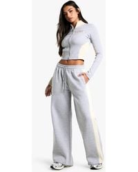 Boohoo - Slogan Side Stripe Fitted Zip Through And Straight Leg Tracksuit - Lyst