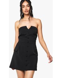 Boohoo - Button Front Bandeau Tailored Mini Dress - Lyst
