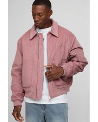 BoohooMAN - Oversized Fit Cord Collared Contrast Lining Bomber Jacket - Lyst