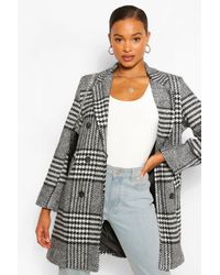 Boohoo Tonal Flannel Double Breasted Wool Look Coat - Black