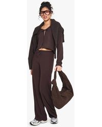 Boohoo - Rib Tie Front Long Sleeve Top And Drawstring Straght Leg Trouser Set - Lyst