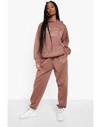 Boohoo Official Embroidered Hooded Tracksuit - Brown