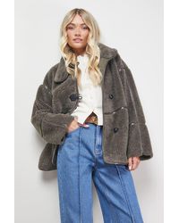 Oasis - Funnel Neck Shearling Coat - Lyst