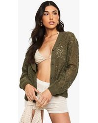 Boohoo - Crochet Slouchy Knitted Cardigan - Lyst