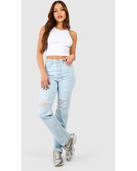 Boohoo - Tall High Waisted Distressed Ripped Straight Leg Jean - Lyst