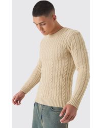BoohooMAN - Muscle-Fit Zopfmuster-Pullover - Lyst