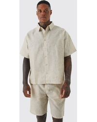 BoohooMAN - Boxy Linen Look Shirt And Short Set - Lyst