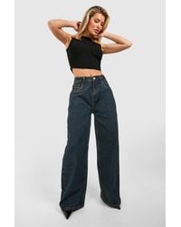Boohoo - Vaqueros De Pernera Recta Y Tiro Alto Con Tinte Vintage Índigo - Lyst