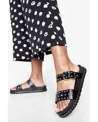 Boohoo - Wide Width Studded Detail Double Strap Slider - Lyst