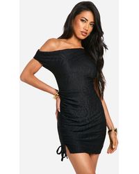 Boohoo - Slash Neck Textured Rib Mini Dress - Lyst