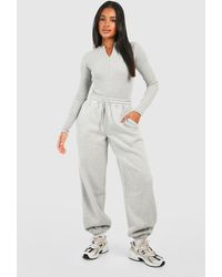 Boohoo - Ribbed Zip Bodysuit And Jogger Set - Lyst