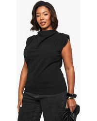 Boohoo - Plus Cowl Neck Crepe Shoulder Pad Blouse - Lyst