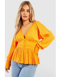 Boohoo - Plus Button Down Broderie Smock Top - Lyst