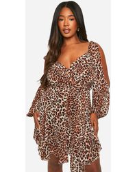 Boohoo - Plus Godet Hem Lace Up Skater Dress - Lyst