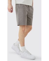 BoohooMAN - Tall Fixed Waist Slim Fit Chino Shorts In Grey - Lyst