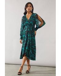 Wallis - Abstract High Low Hem Split Sleeve Wrap Dress - Lyst