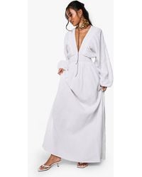Boohoo - Cheesecloth Plunge Maxi Dress - Lyst