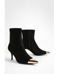 Boohoo - Metal Toe Cap Low Stiletto Pointed Toe Ankle Boots - Lyst