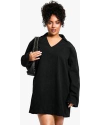 Boohoo - Plus Washed Polo Collar Denim Mini Dress - Lyst