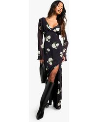 Boohoo - Floral Chiffon Plunge Maxi Dress - Lyst