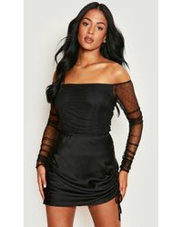 Boohoo Tall Off The Shoulder Dobby Mesh One Piece - Black